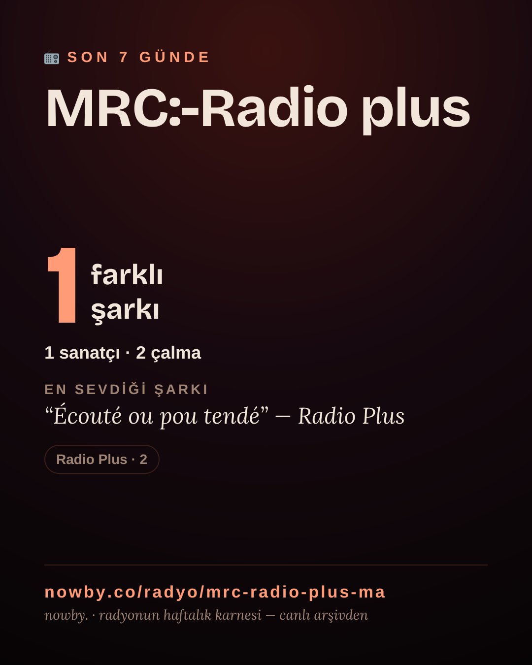 MRC:-Radio plus son 7 günde 1 farklı şarkı çaldı.