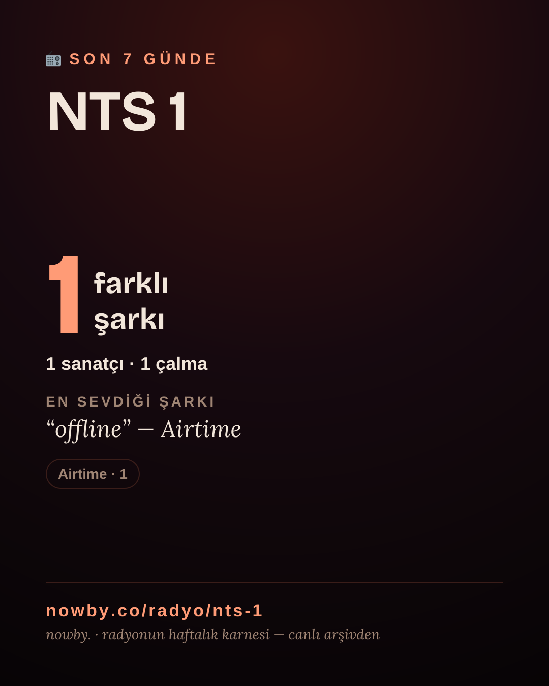 NTS 1 son 7 günde 1 farklı şarkı çaldı.